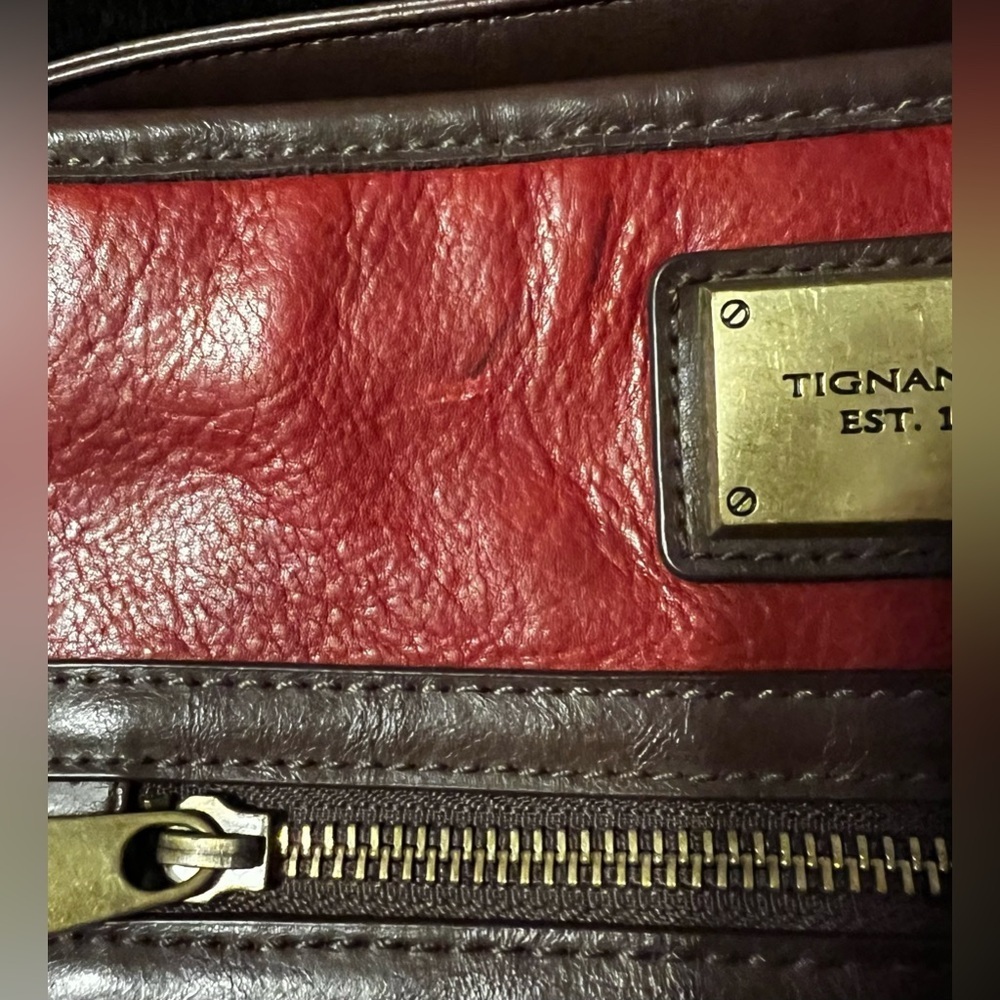 UC Tignanello Red & Brown Leather Shoulder Bag Handbag Purse - Picture 9 of 14